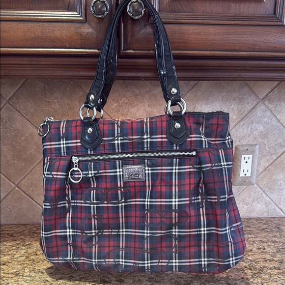 Coach Red Poppy Tartan Plaid Hand Bag - Picture 2 of 7